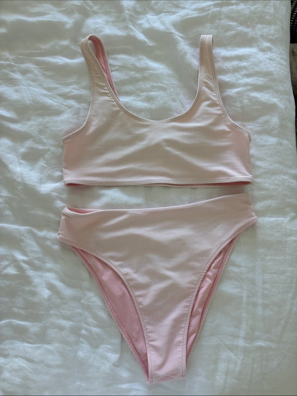 Frankies Bikinis Pink Ribbed Two-Piece Bikini Set large top X-Large bottom
